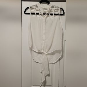Chiffon Country Button Down and Tie-off Shirt (Size: L)